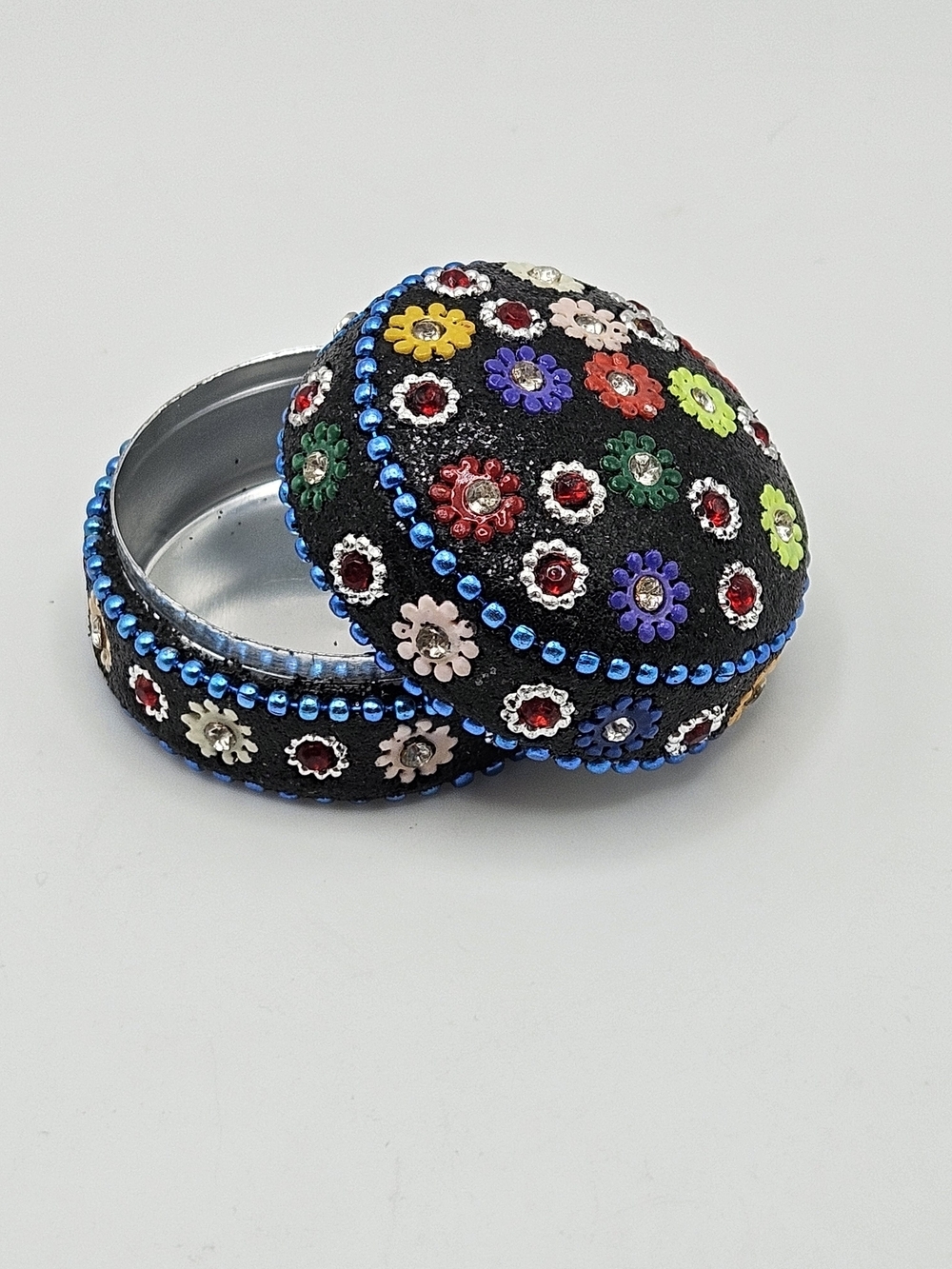 Handcrafted Mirrored Floral Design Mini Trinket Jewelry Lidded Box Made in India